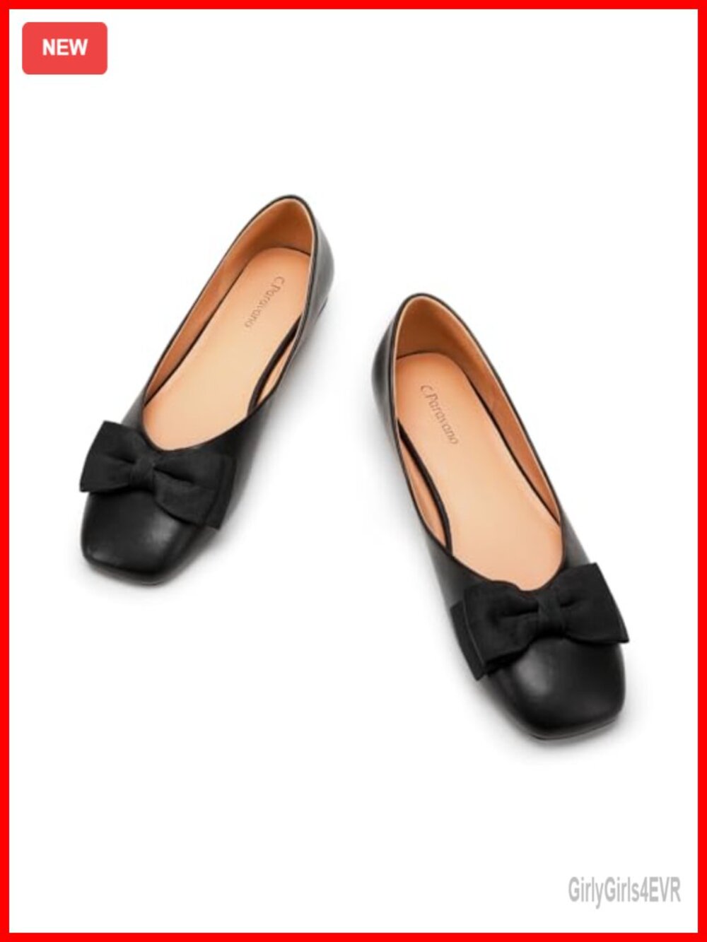 Nappa Lambskin Leather Ballet Flats Square Toe Cushioned